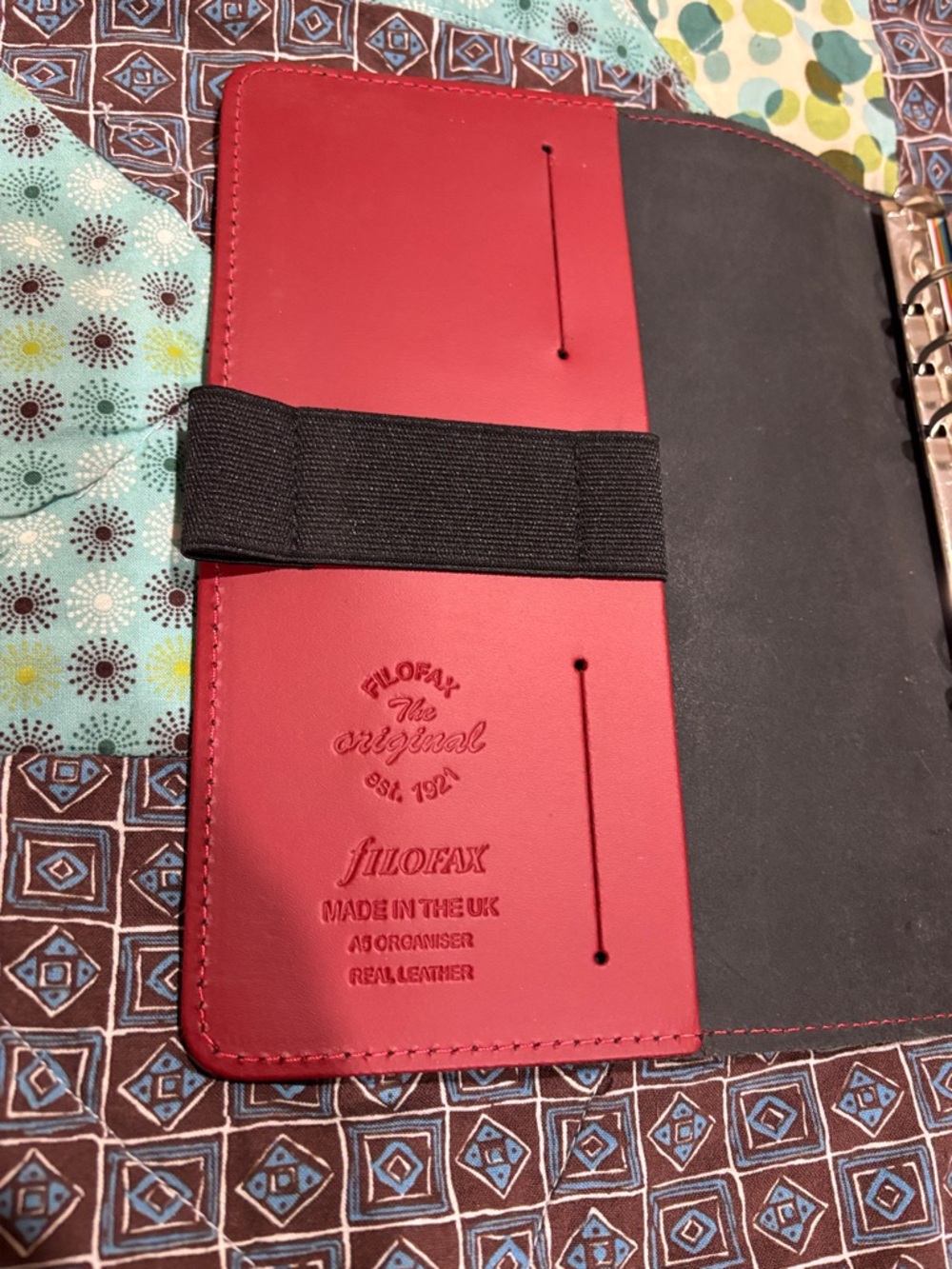 filoFAX Red Leather Organizer Elastic inserts, calendar, address book, vintage